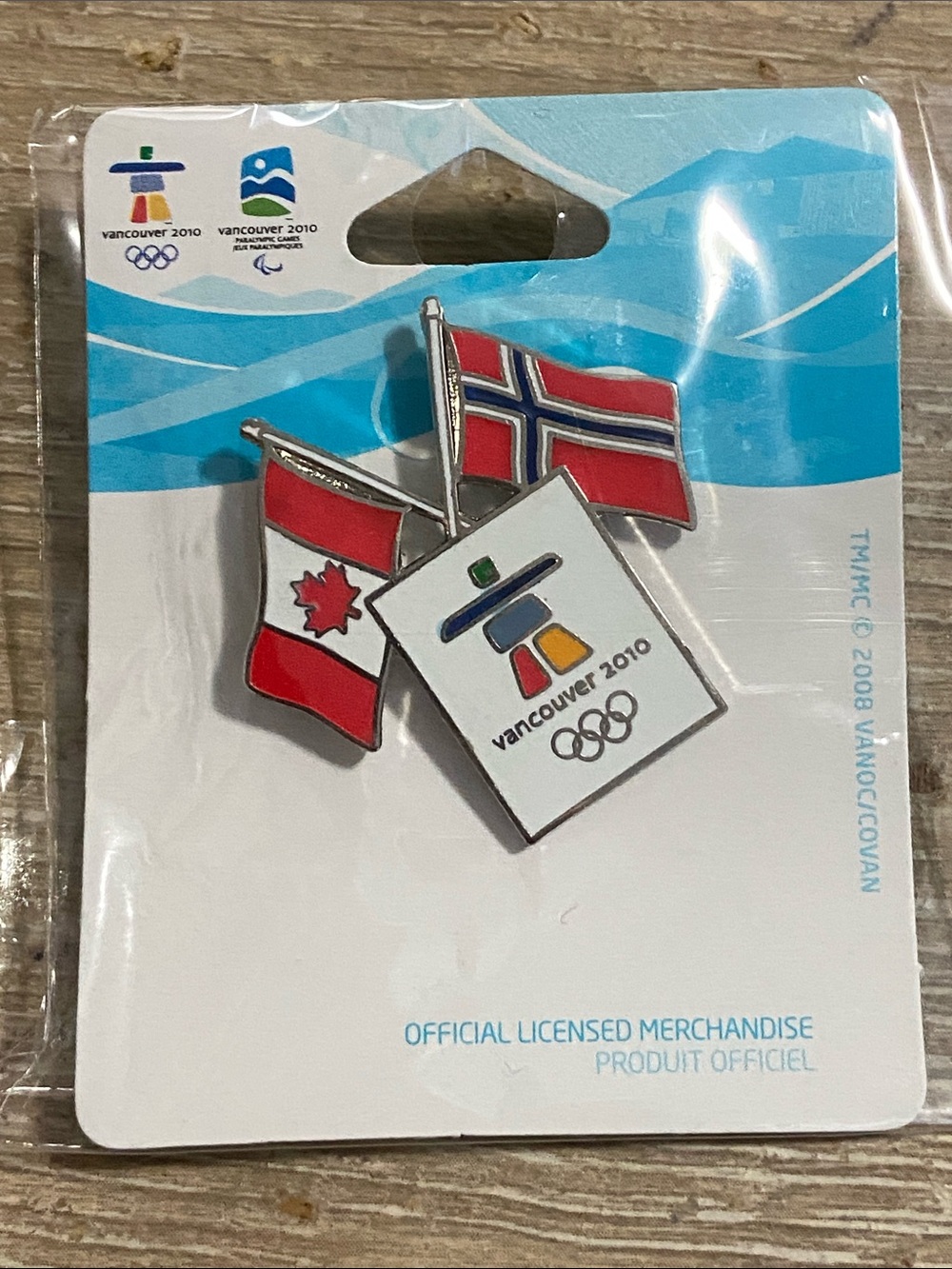 Vintage Vancouver 2010 Official Olympic Pin - Canada & Norway Flags